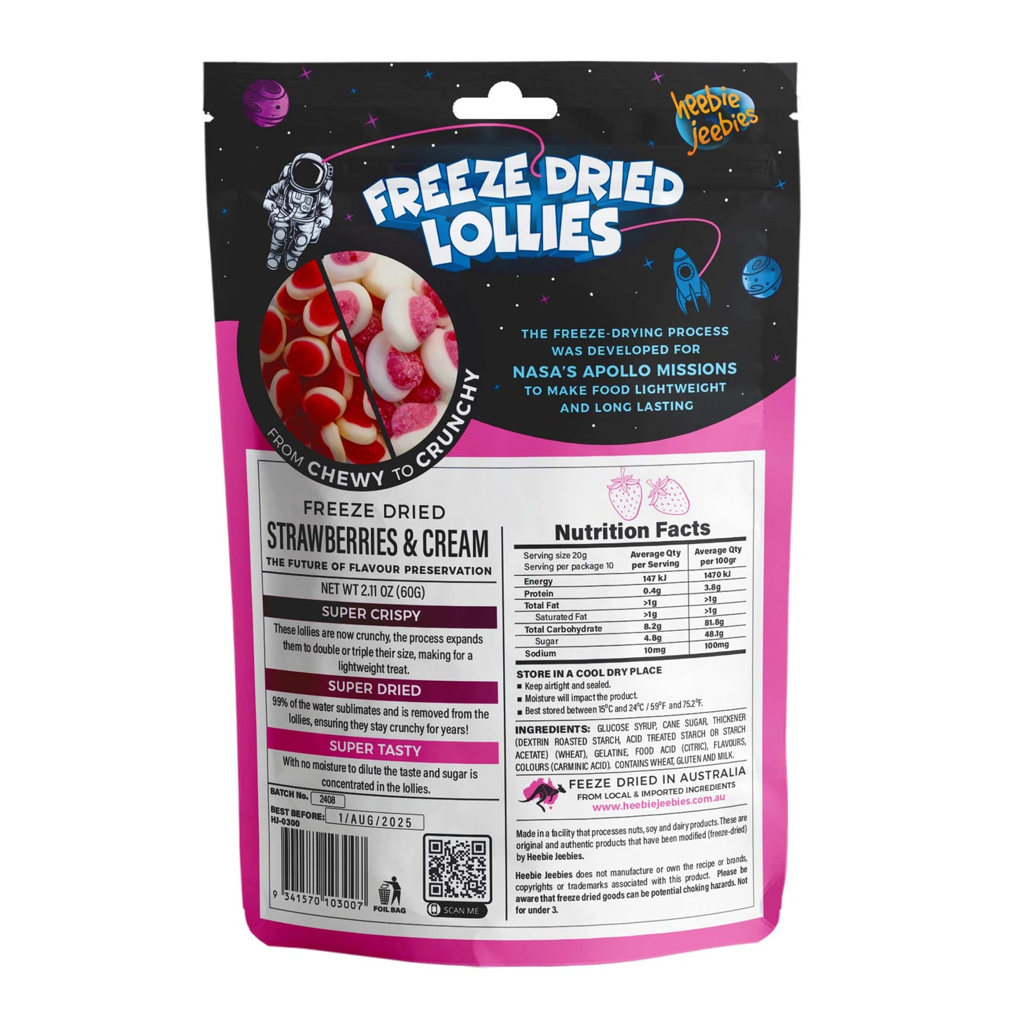 Heebie Jeebies Freeze Dried Lollies - Strawberries And Cream