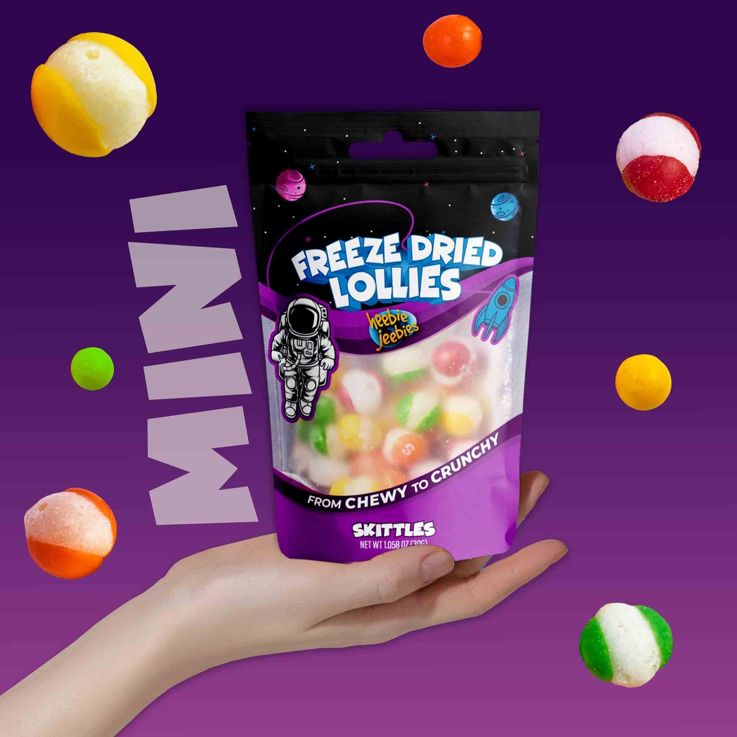 Heebie Jeebies Freeze Dried Lollies - Mini Skittles